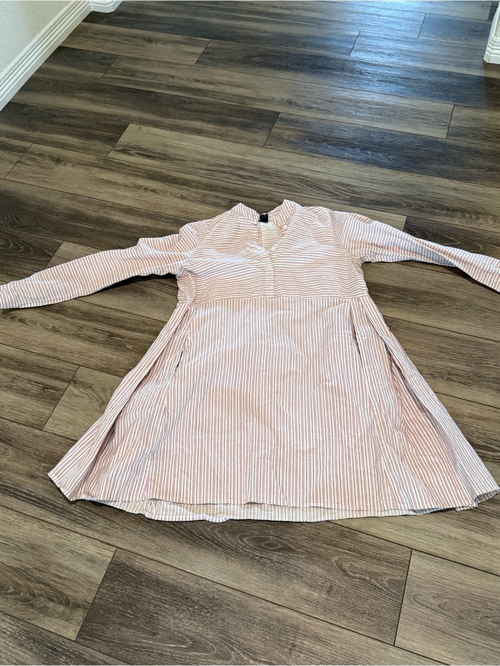 Long-Sleeve Pink Stripe A-Line Dress